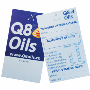 Q8 štítek na výměnu oleje